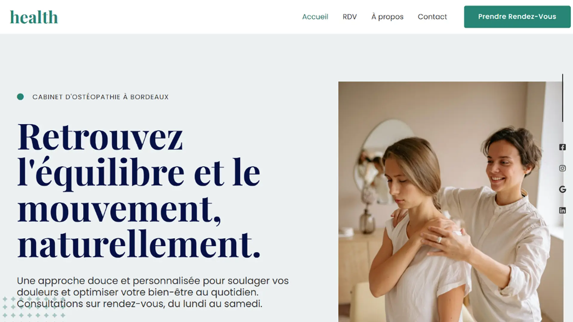 Accueil health site screen
