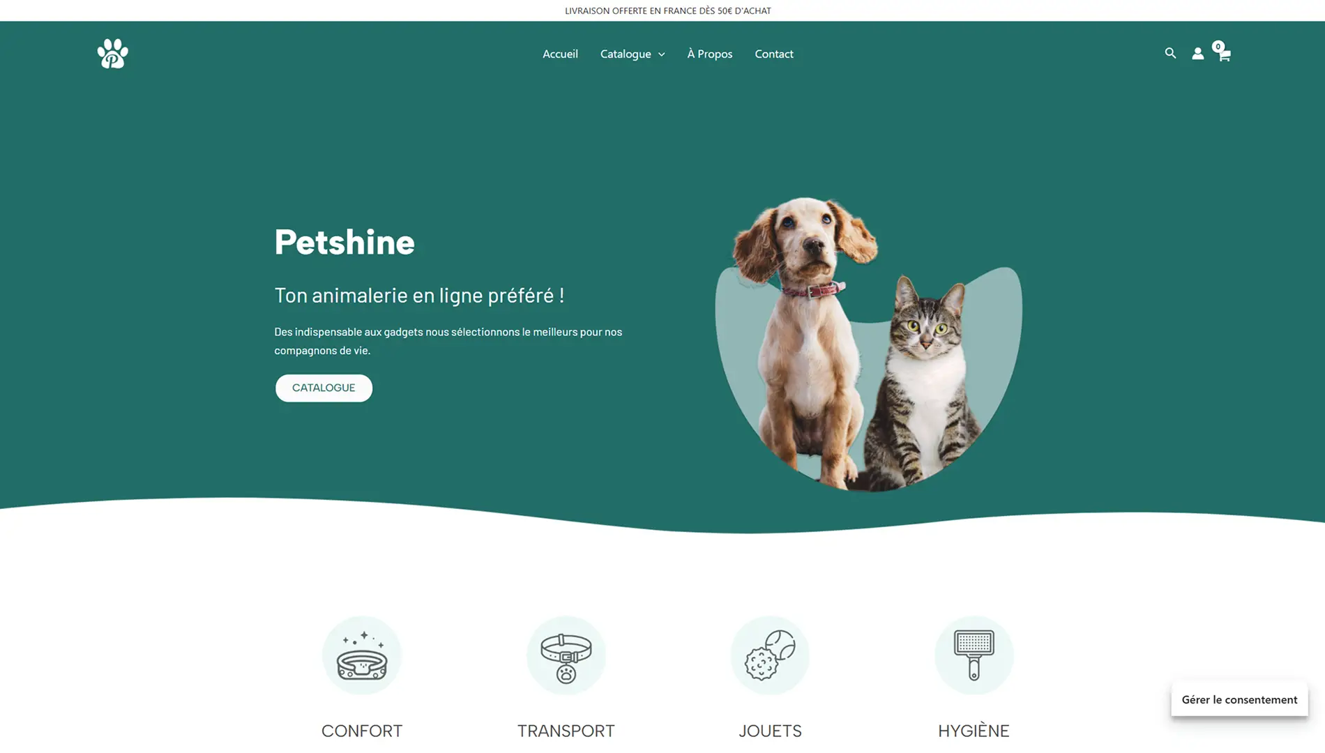 Accueil petshine site screen