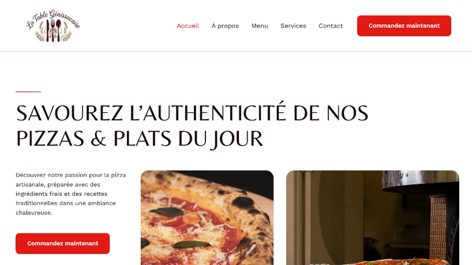 Accueil restau site screen